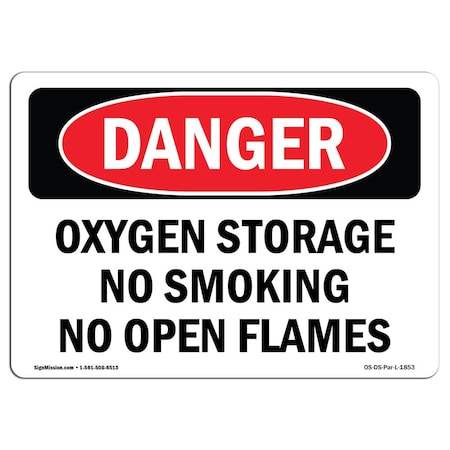 Signmission Sign, 10" H, 14" W, Aluminum, Oxygen Storage No Smoking No Open Flames, Landscape, 1014-L-1853 OS-DS-A-1014-L-1853